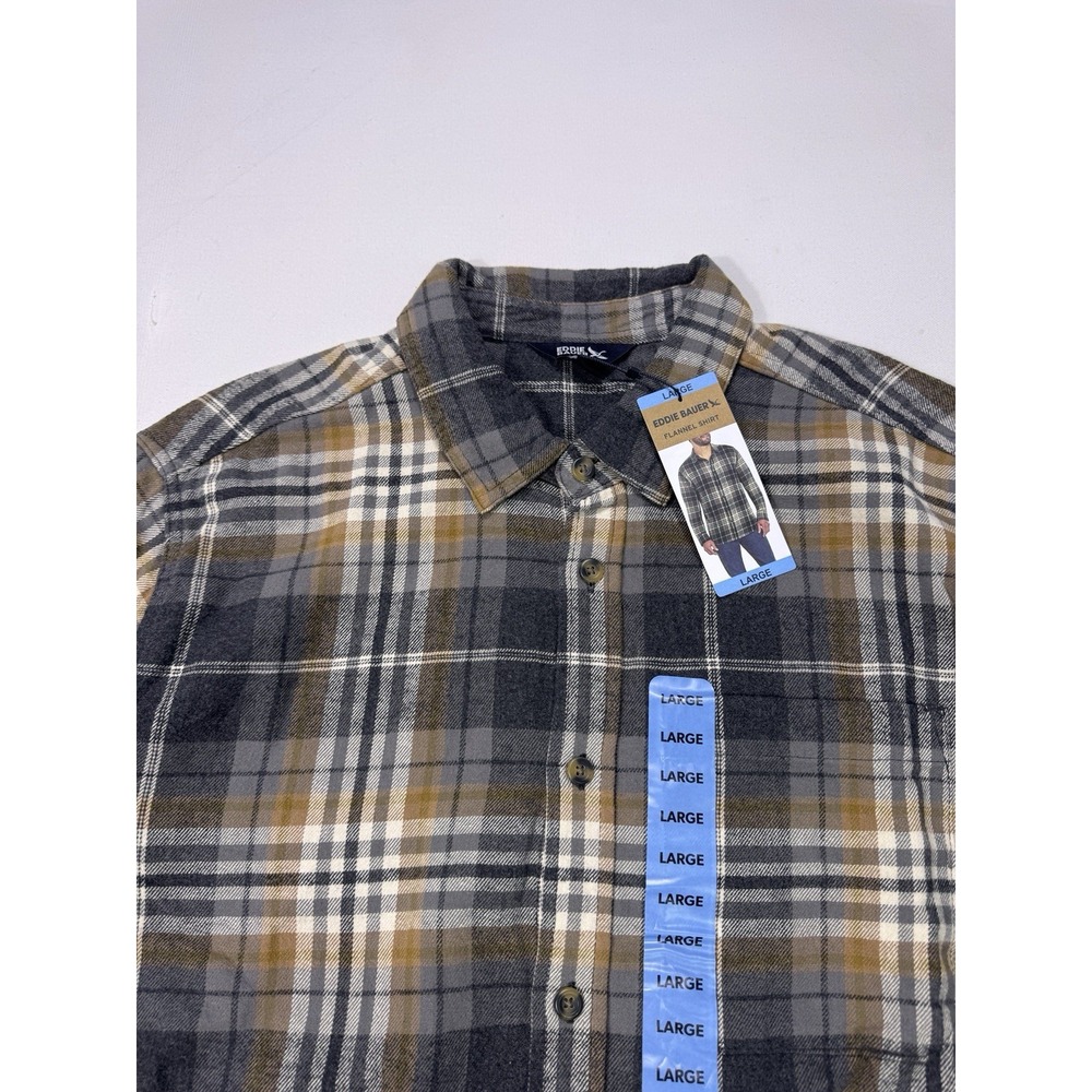 Eddie Bauer Mens L Phantom Anderson Plaid Flannel Shirt NWT Gorpcore Cabin Brown